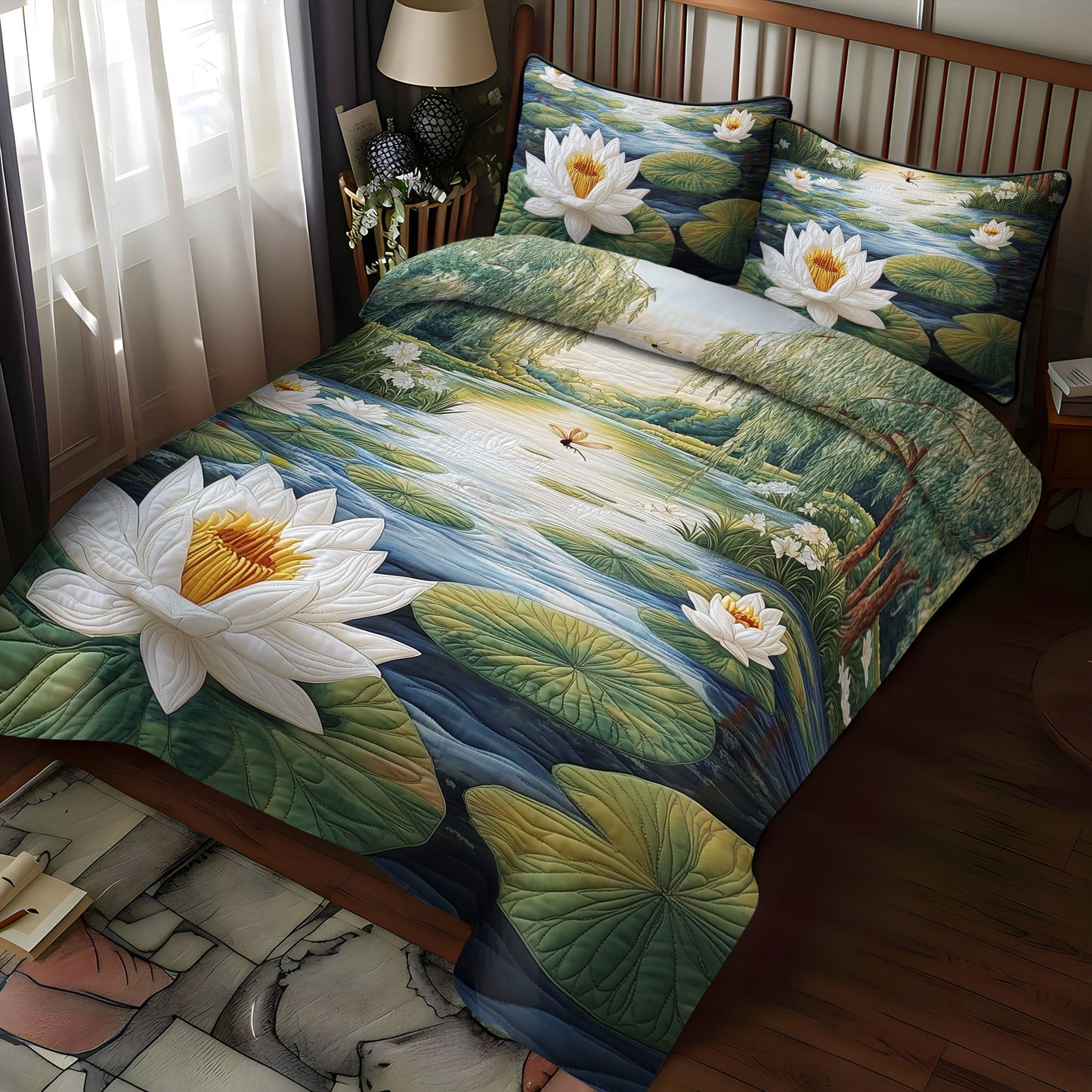 Water Petals 3-Piece Quilted Bedding Set NCU0PT6890