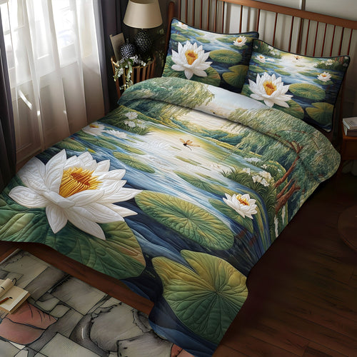 Water Petals 3-Piece Quilted Bedding Set NCU0PT6890