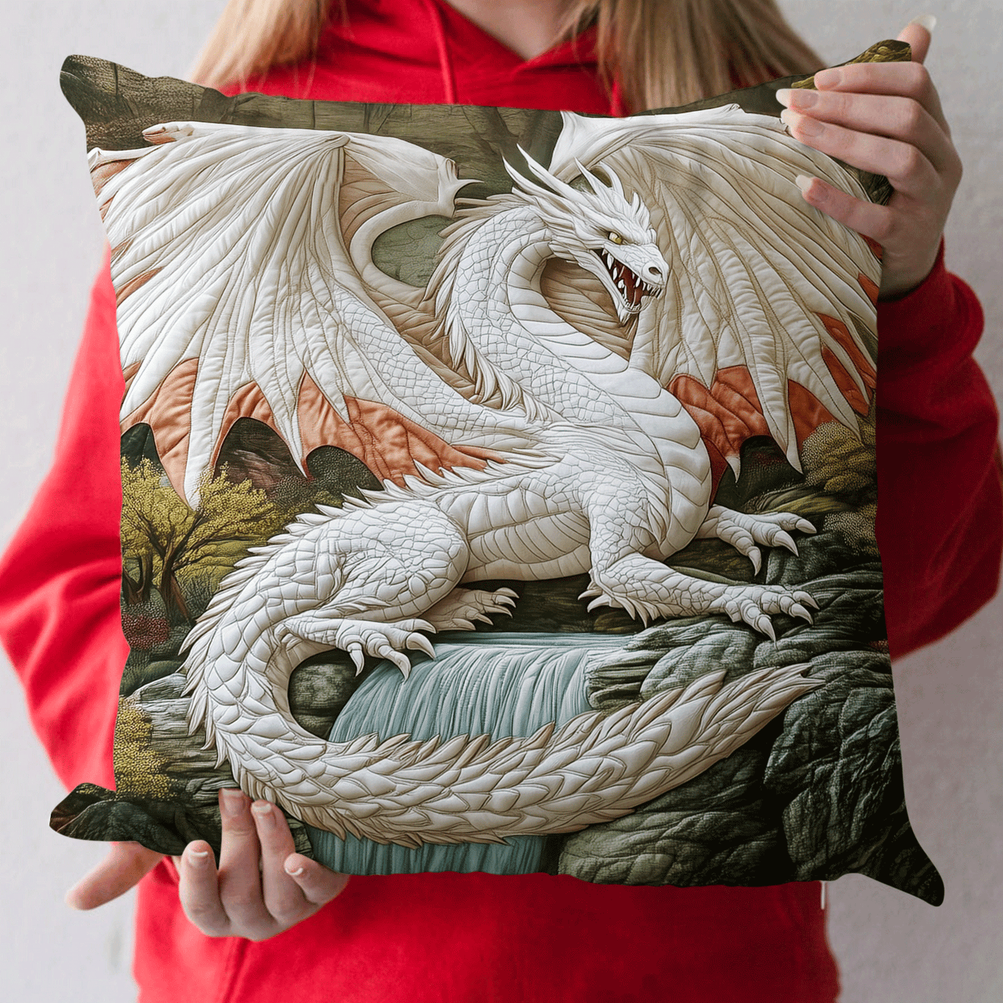 Waterfall Dragon Quilted Pillow Case NCU0DV3292