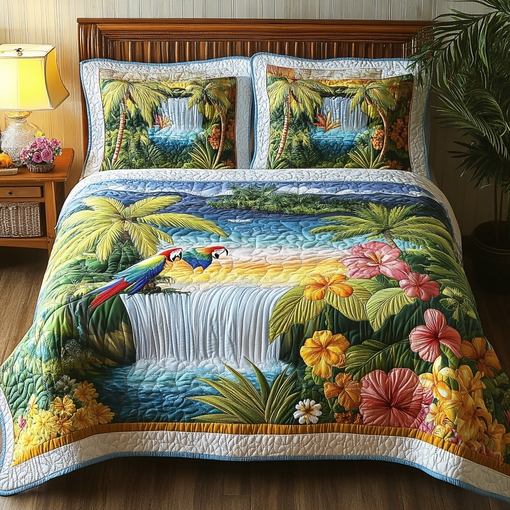 Waterfall Bliss 3-Piece Quilted Bedding Set NCU0VL2432