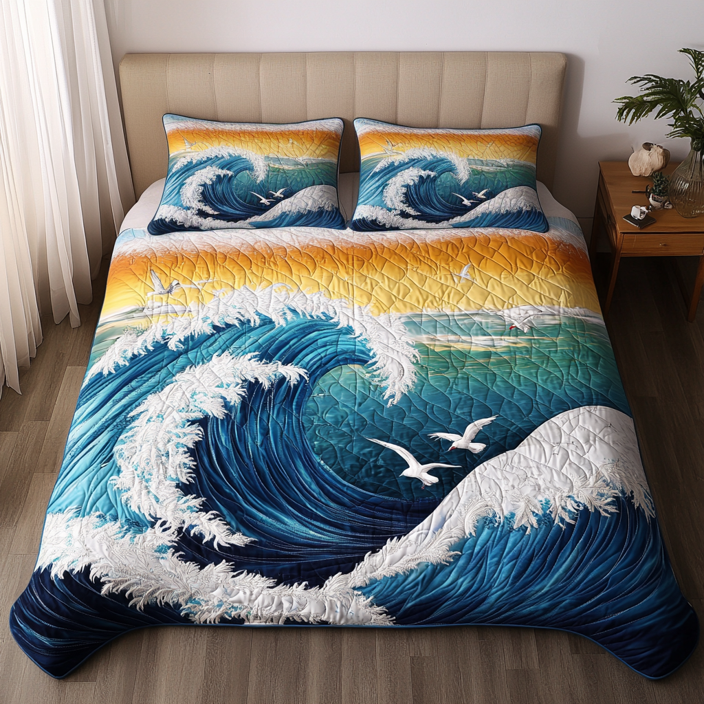 Wave Bliss 3-Piece Quilted Bedding Set NCU0VH4068 – Vantique
