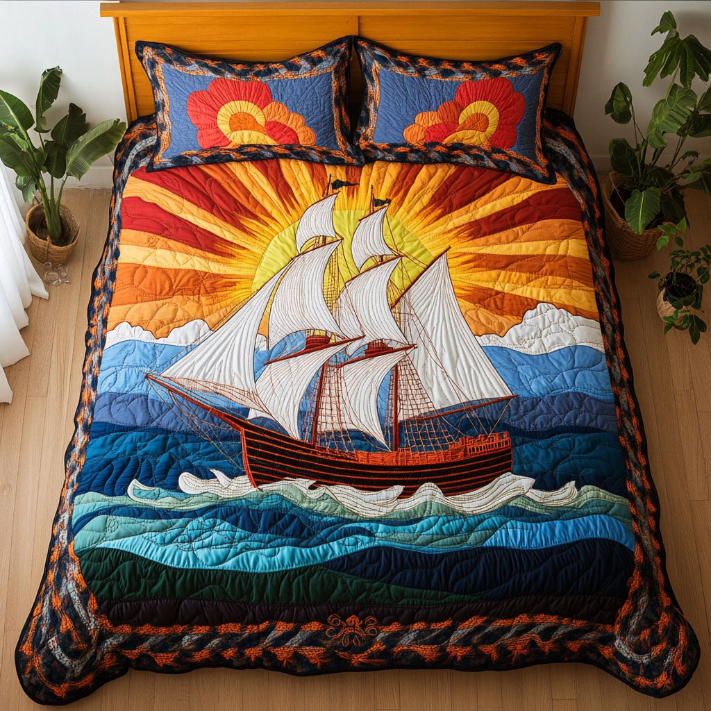 Wave Crest Comfort 3-Piece Quilted Bedding Set NCU0PT3588