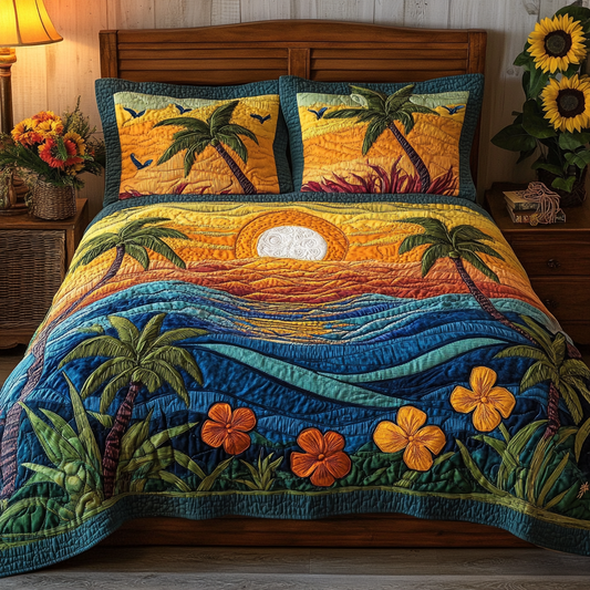Wave Garden 3-Piece Quilted Bedding Set NCU0VL1810