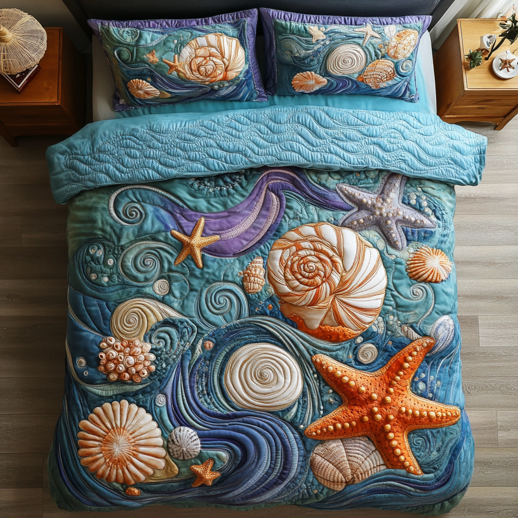 Wave Harmony 3-Piece Quilted Bedding Set NCU0VH3362