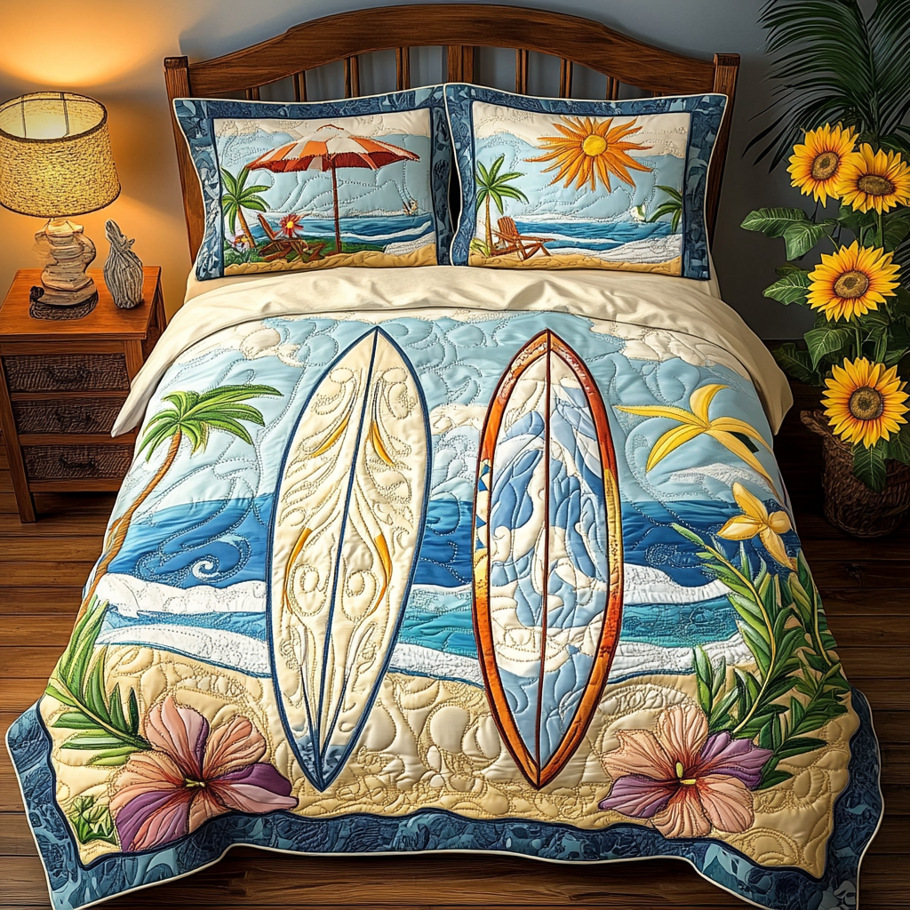 Wave Rider 3-Piece Quilted Bedding Set NCU0VL1838