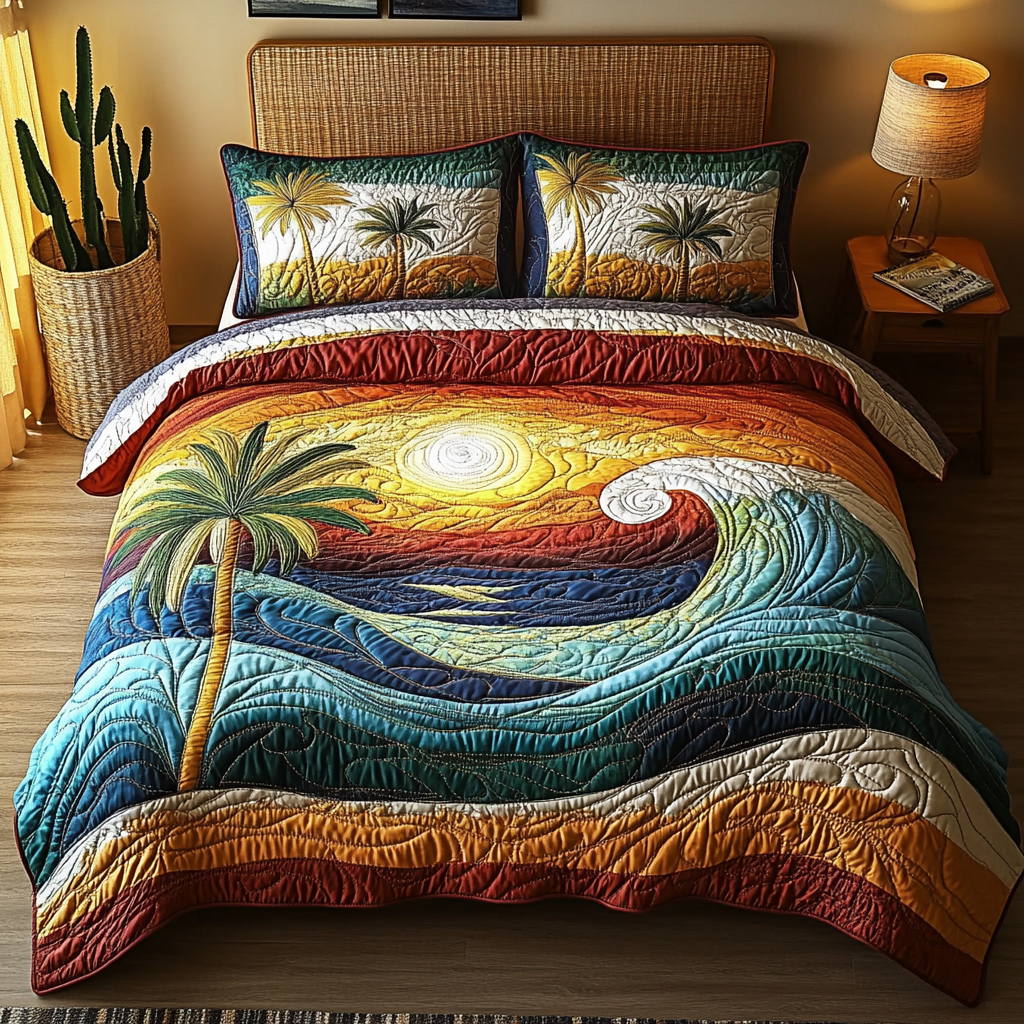 Wave Whisper 3-Piece Quilted Bedding Set NCU0VL2325 – Vantique