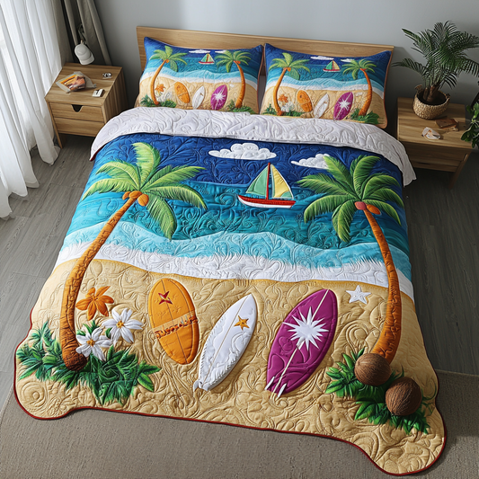 Wave Whisper 3-Piece Quilted Bedding Set NCU0VL2360