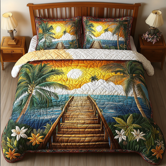 Wave Whisper 3-Piece Quilted Bedding Set NCU0VL2484