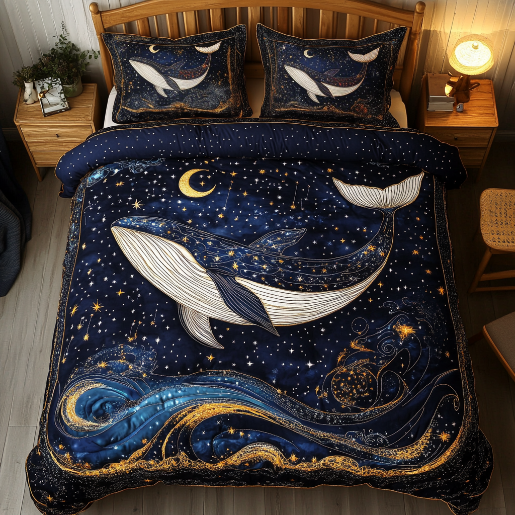 Waves And Whales 3-Piece Quilted Bedding Set NCU0DK3693