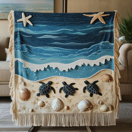 Waves and Shells Woven Sofa Blanket NCU0PT4955