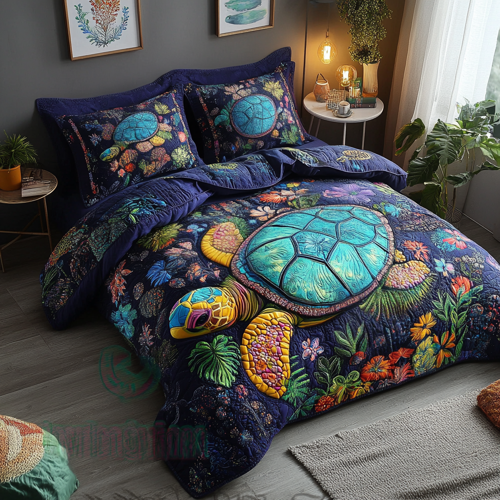 Waves and Wander 3-Piece Quilted Bedding Set NCU0DV3478