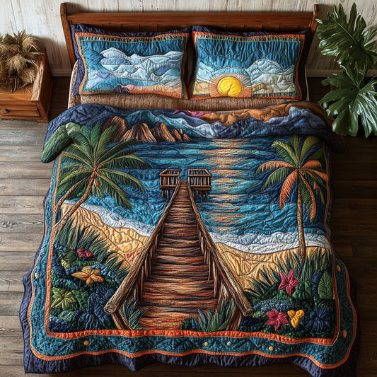 Waves at Dusk 3-Piece Quilted Bedding Set NCU0PT5903