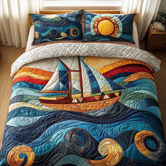 Waves of Tranquility 3-Piece Quilted Bedding Set NCU0PT5458