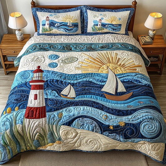 Waves of Tranquility 3-Piece Quilted Bedding Set NCU0VL1361