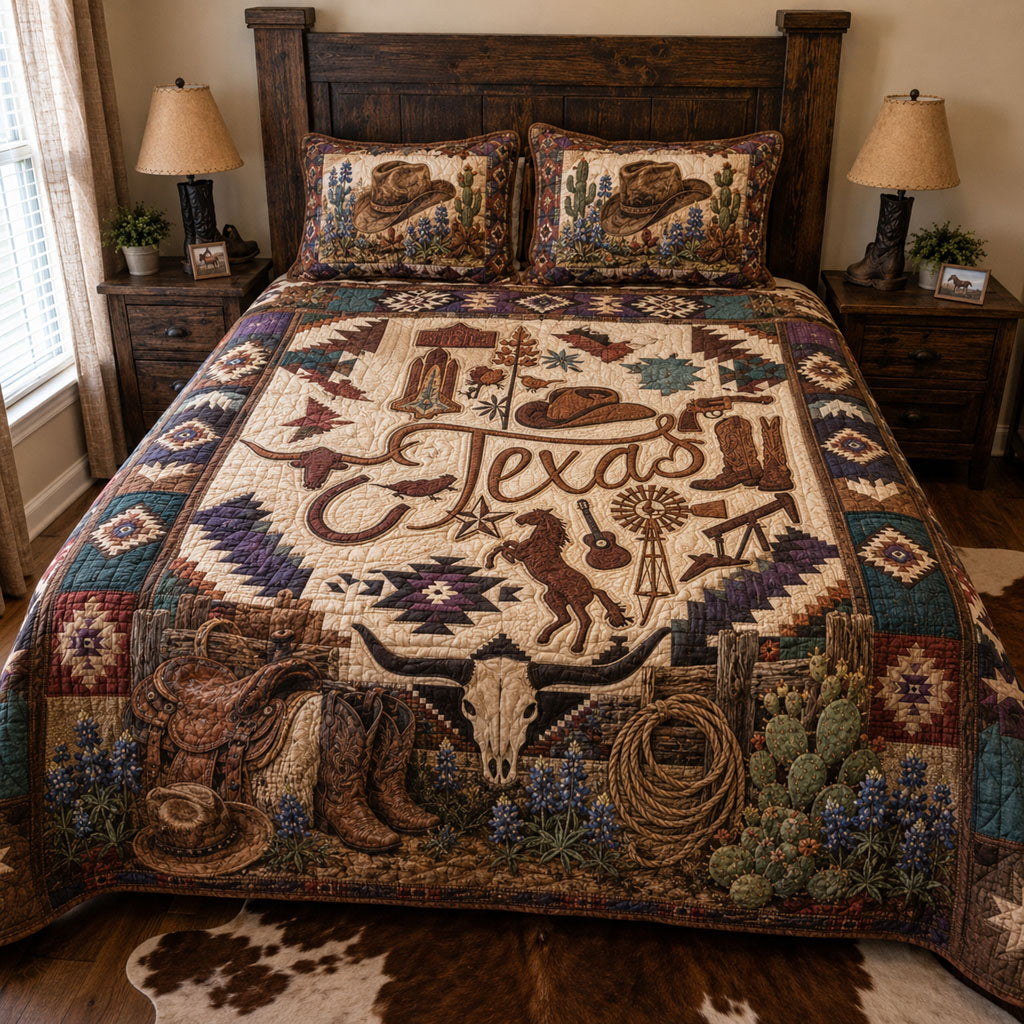 Western Cowboy Texas 3-Piece Quilted Bedding Set NCU0PT11753