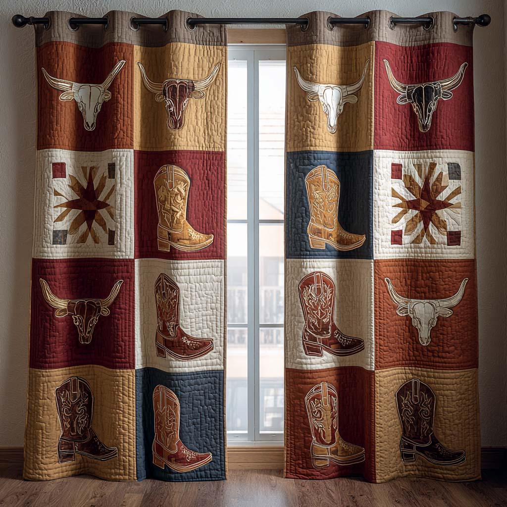 Western Icons Grid Quilted Curtains NCU0XD2134