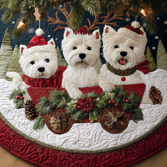 Westie Sleigh Ride Quilted Christmas Tree Skirt NCU0DV8109