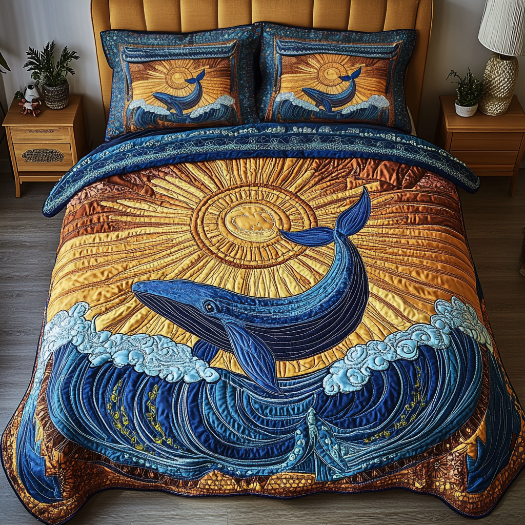 Whale Dream 3-Piece Quilted Bedding Set NCU0DK7664