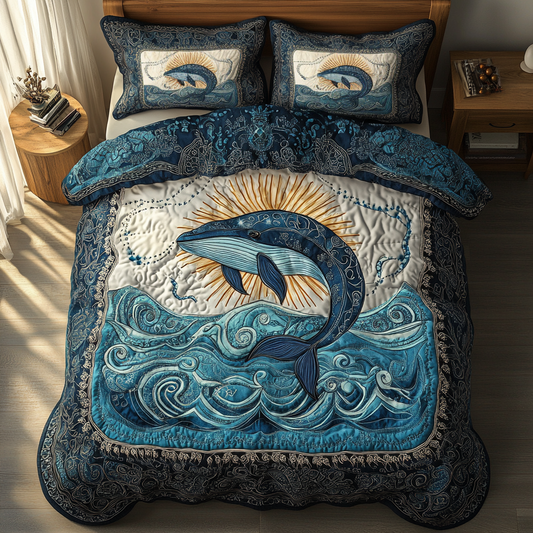 Whale Journey 3-Piece Quilted Bedding Set NCU0DK7666