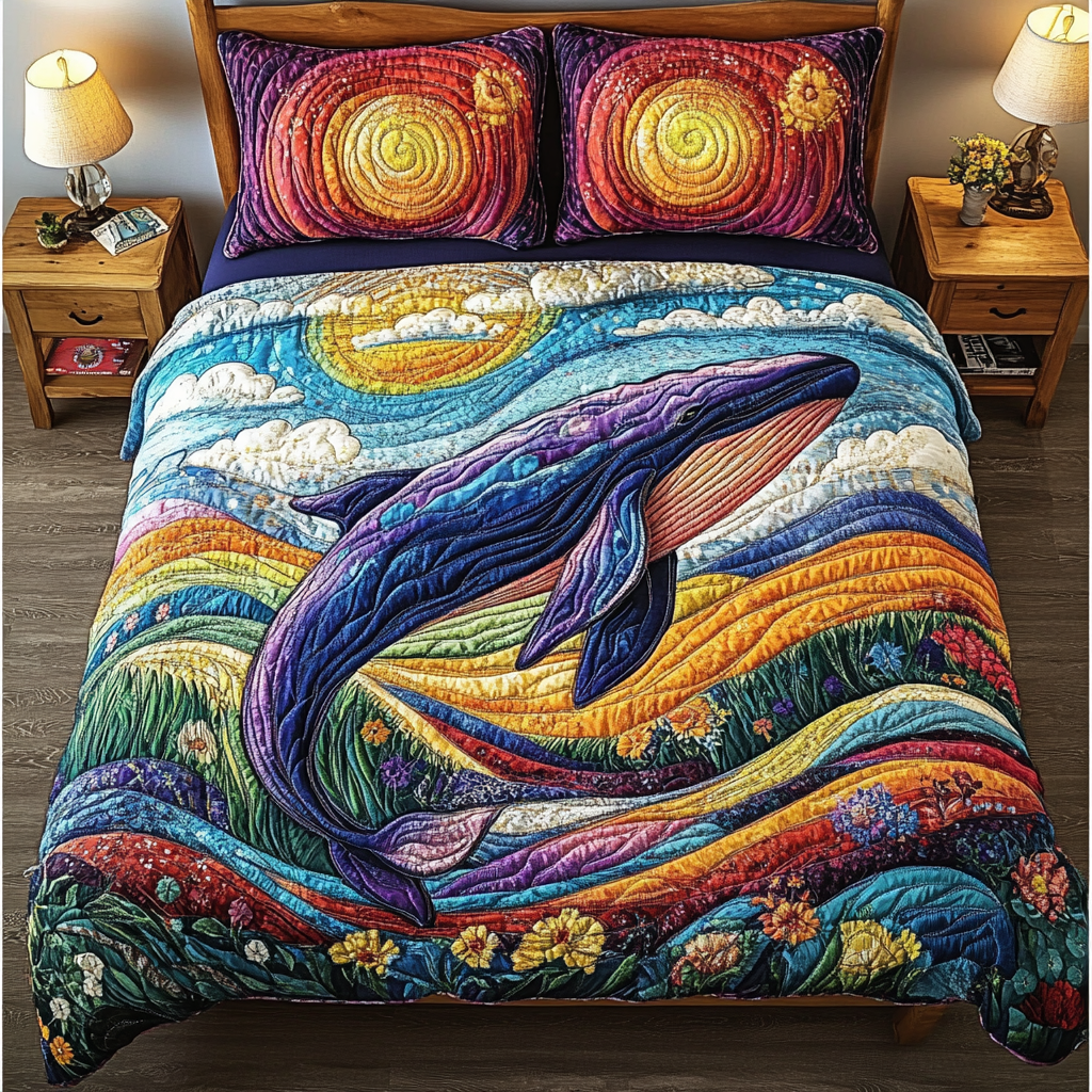 Whale Magic 3-Piece Quilted Bedding Set NCU0DK7668