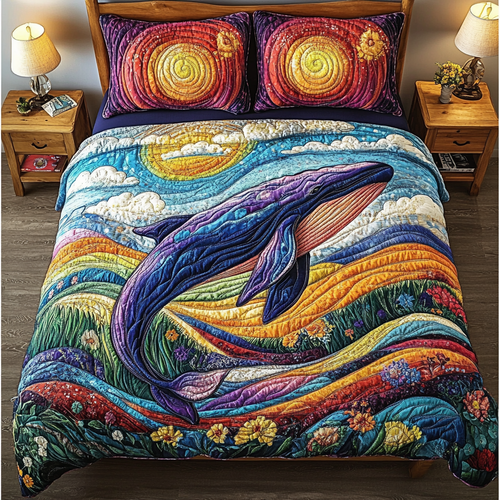 Whale Magic 3-Piece Quilted Bedding Set NCU0DK7668