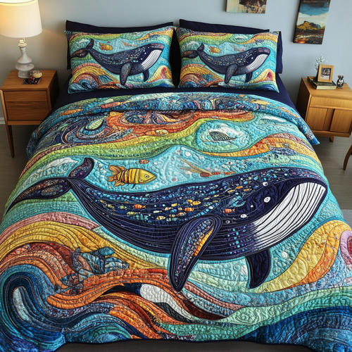 Whale Song 3-Piece Quilted Bedding Set NCU0VH5909
