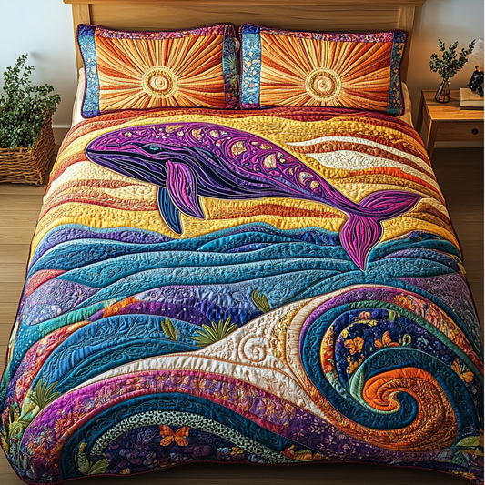 Whale Splash 3-Piece Quilted Bedding Set NCU0DK7667