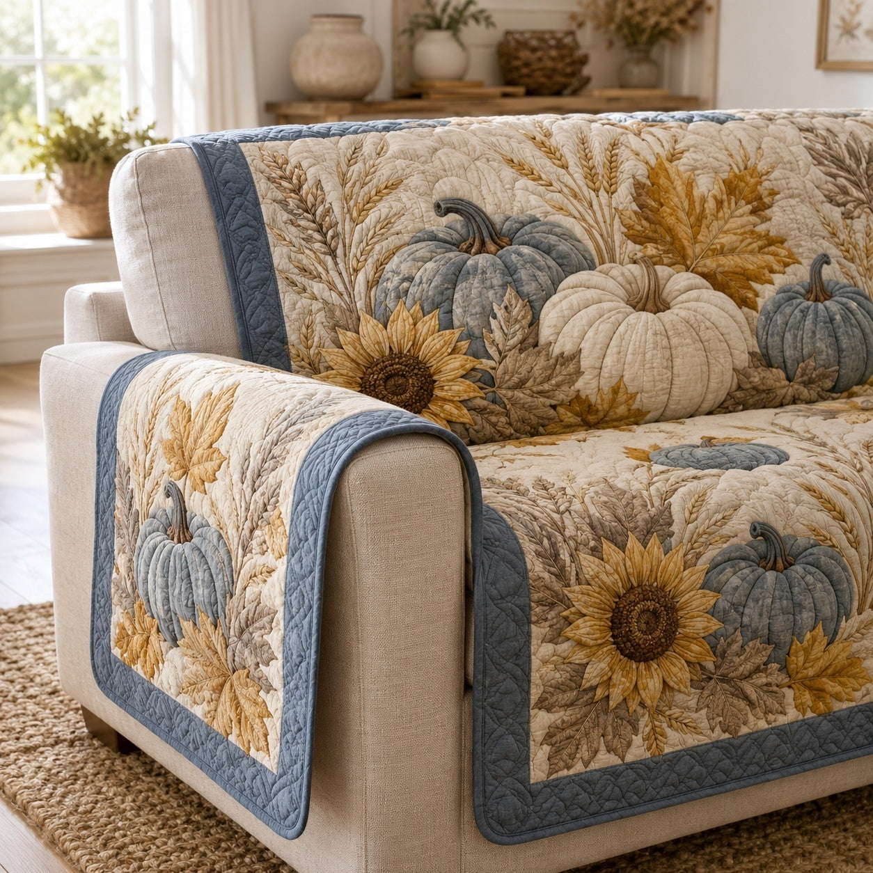 Wheat Pumpkins Quilted Sofa Cover NCU0VL3783