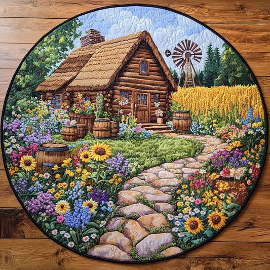 Wheatfield Cabin View Quilted Round Mat NCU0NT7096