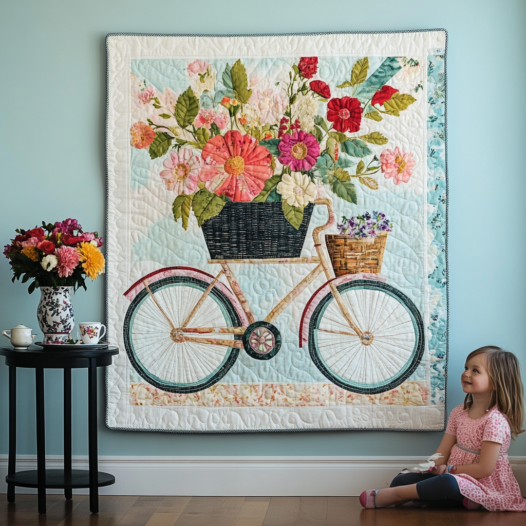 Wheels of Roses Art Quilt Hanging NCU0TL1003