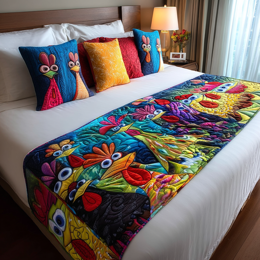 Whimsical Chickens Quilted Bed Runner NCU0PT8208