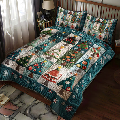 Whimsical Christmas Trees 3-Piece Quilted Bedding Set NCU0NT052