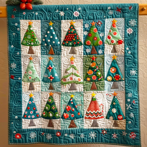 Whimsical Christmas Trees Quilted Blanket NCU0NT103