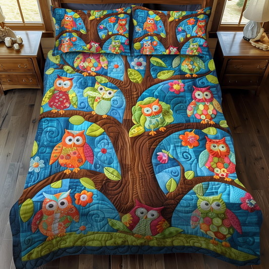 Whimsical Owls 3-Piece Quilted Bedding Set NCU0VL169