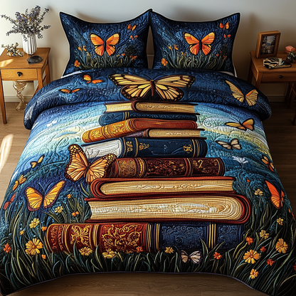 Whimsical Butterfly Stacks 3-Piece Quilted Bedding Set NCU0VL1317