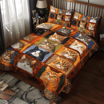 Whimsical Cat Patterned 3-Piece Quilted Bedding Set NCU0PD621