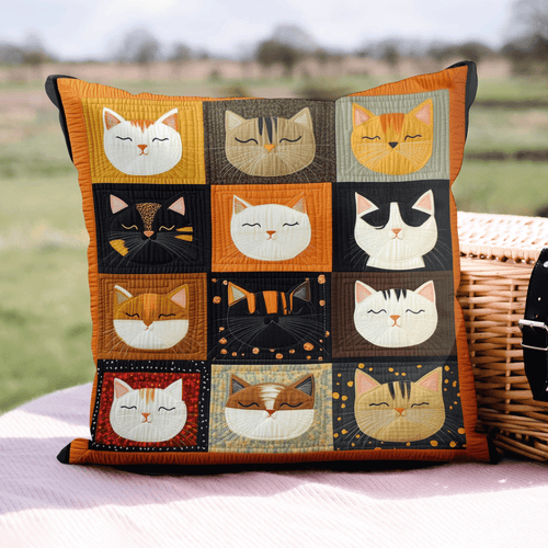 Whimsical Cat Patterned Quilted Pillow Case NCU0PD619