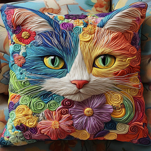 Whimsical Cat Portrait Quilted Pillow Case NCU0NT6271
