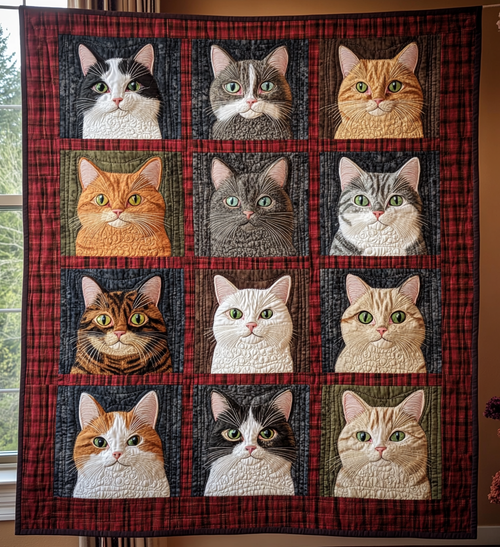 Whimsical Cat Portraits Quilted Blanket NCU0DV680