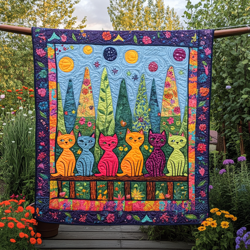 Whimsical Cat Quilted Blanket NCU0PD484