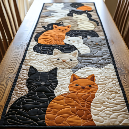 Whimsical Cat Quilted Table Runner NCU0PD437