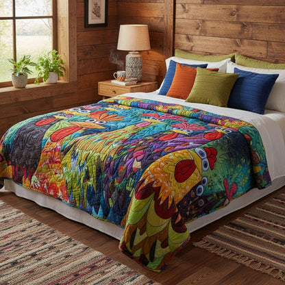 Whimsical Chickens Quilted Blanket NCU0PT040