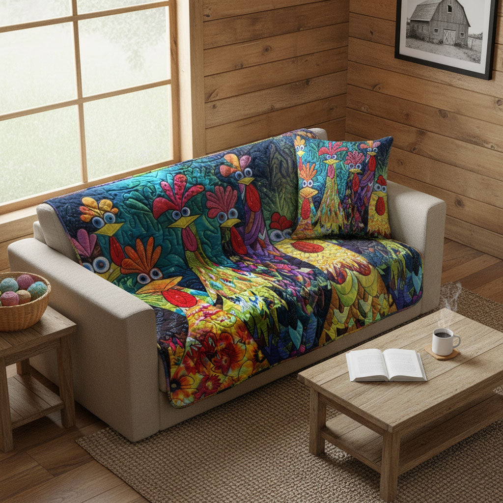 Whimsical Chickens Quilted Blanket NCU0PT040
