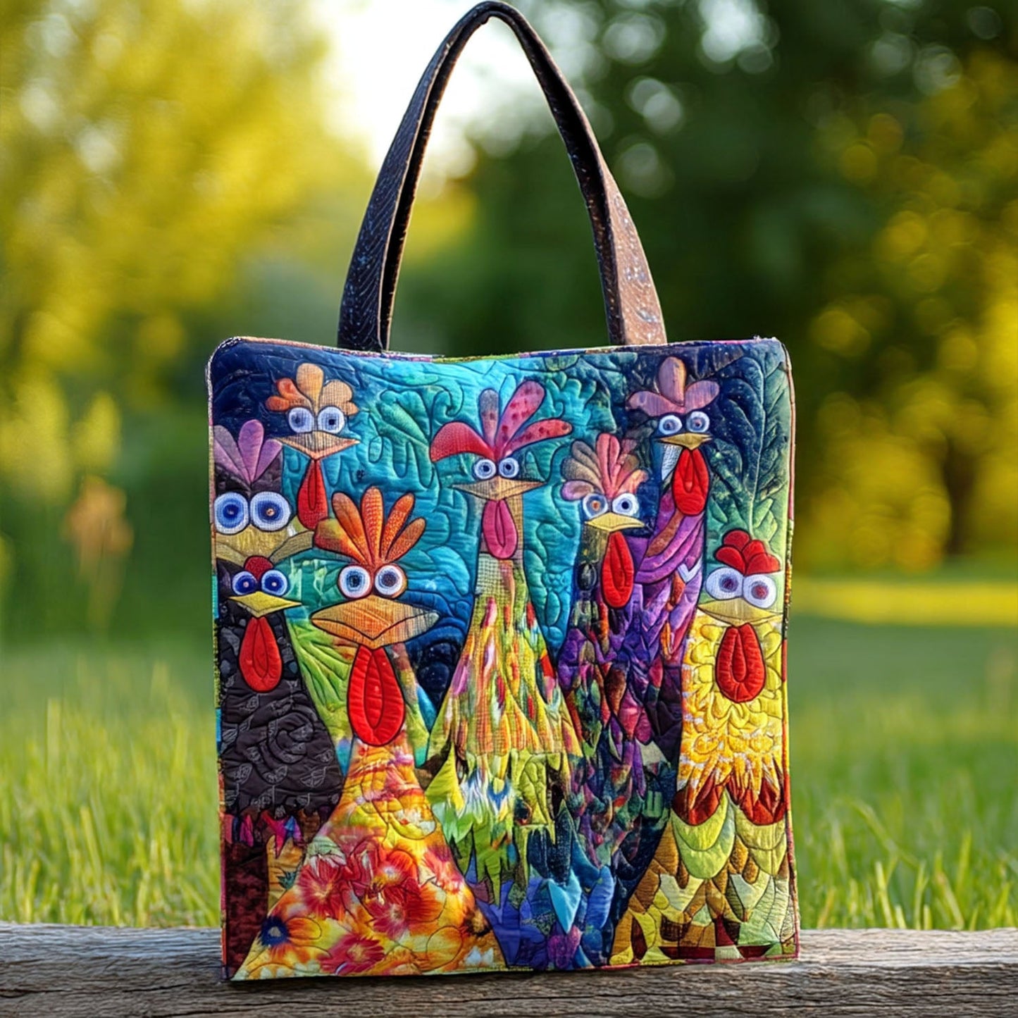 Whimsical Chickens Quilted Tote Bag NCU0PT7982