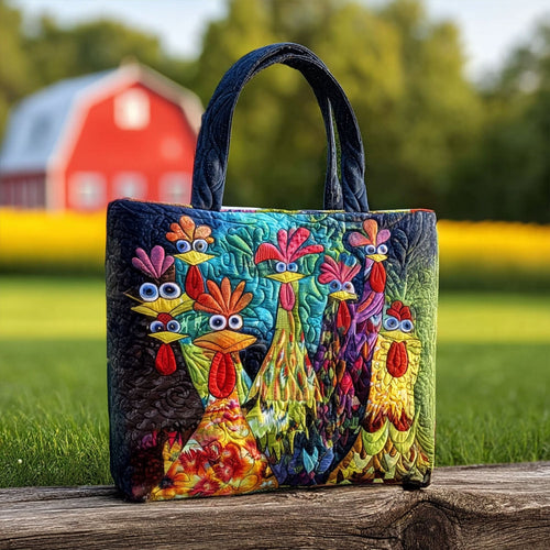 Whimsical Chickens Quilted Tote Bag NCU0PT7982