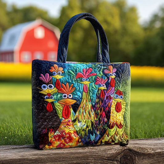Whimsical Chickens Quilted Tote Bag NCU0PT7982