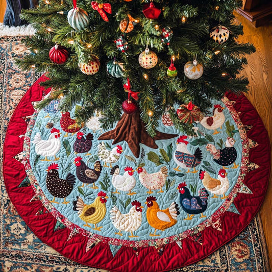 Whimsical Clucks Christmas Quilted Tree Skirt NCU0NT1972