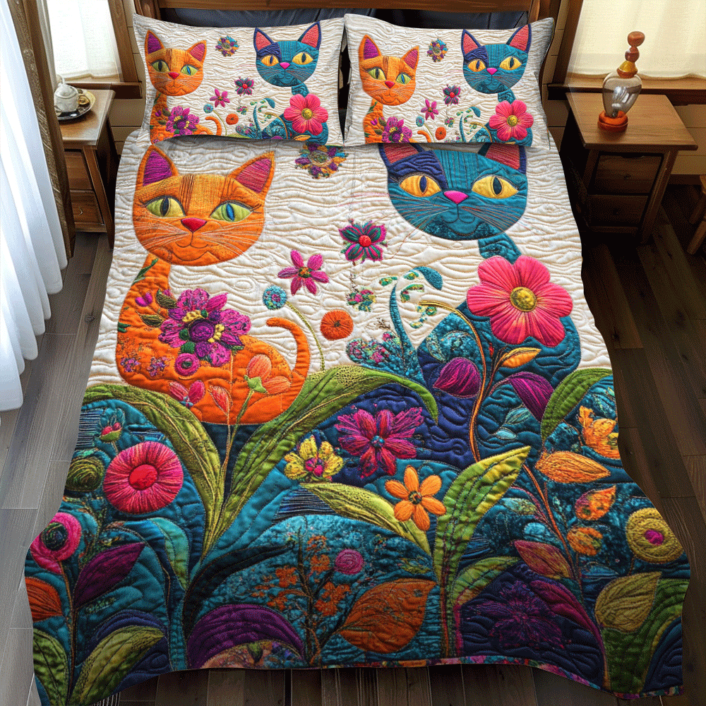 Whimsical Fantasy Cat 3-Piece Quilted Bedding Set NCU0PD629