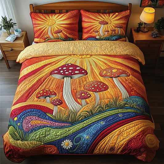 Whimsical Fungi 3-Piece Quilted Bedding Set NCU0DK4669