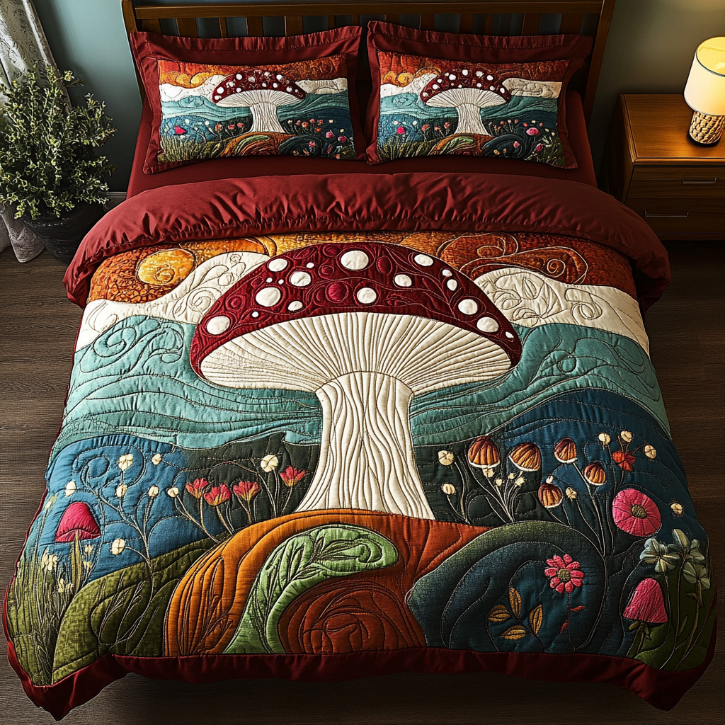 Whimsical Fungi 3-Piece Quilted Bedding Set NCU0DK5001
